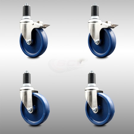 Service Caster 5 Inch 316SS Solid Poly Swivel 1-1/2 Inch Expanding Stem Caster Lock Brake, 2PK SCC-SS316TTLEX20S514-SPUS-2-S-2-112